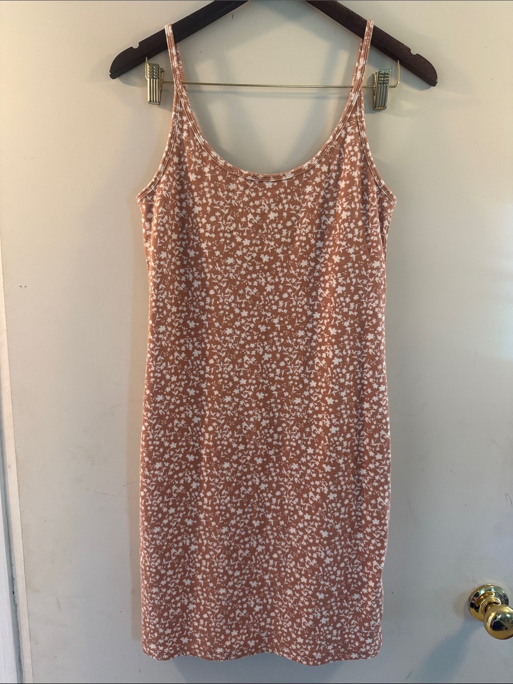 Old Navy Women's Tan Brown White Floral Cotton Dress Sz Large Like New